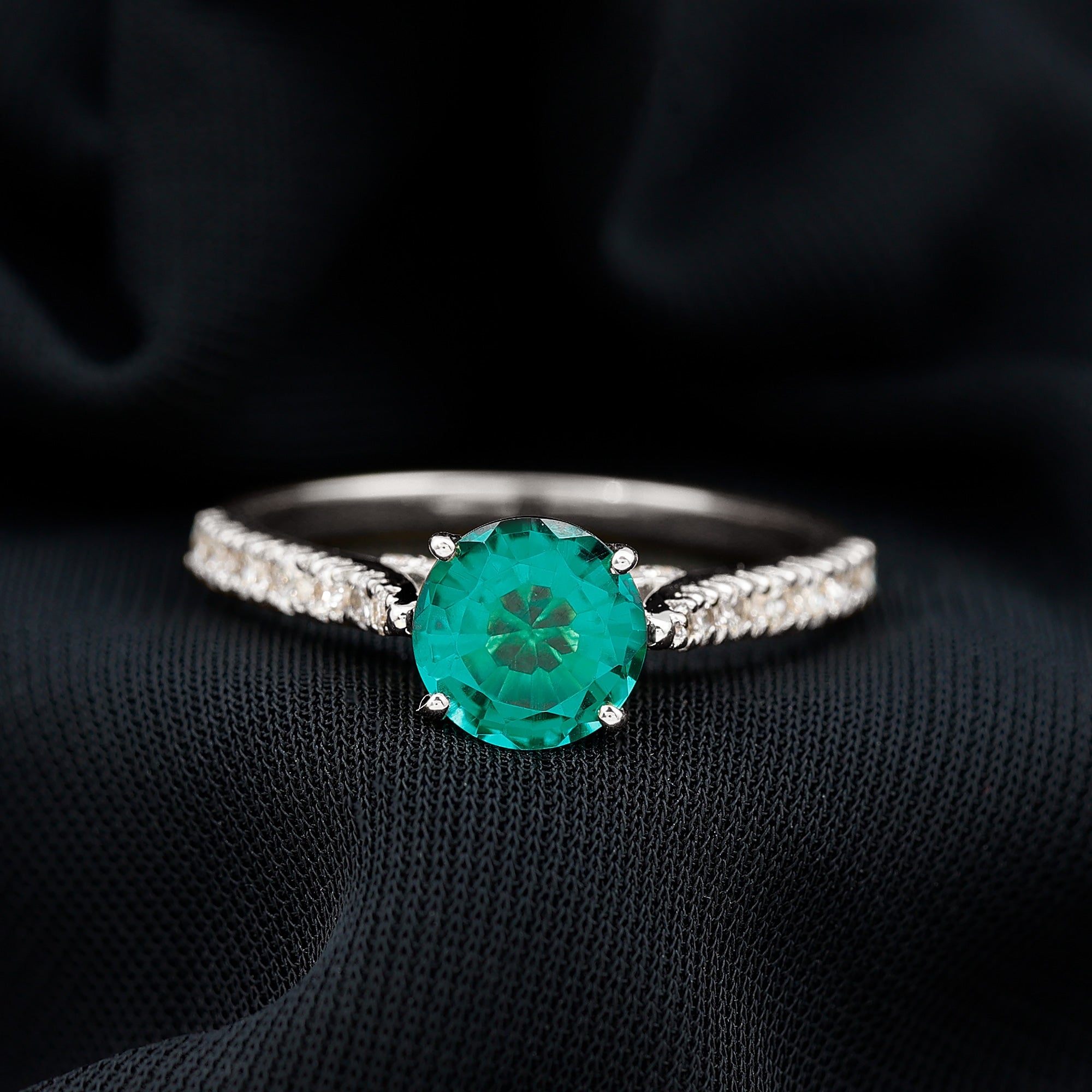 2.75 CT Created Emerald Solitaire Engagement Ring with Diamond Accent Lab Created Emerald - ( AAAA ) - Quality - Rosec Jewels