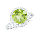 1 CT Peridot Solitaire Ring with Moissanite Accent Ring Peridot - ( AAA ) - Quality - Rosec Jewels