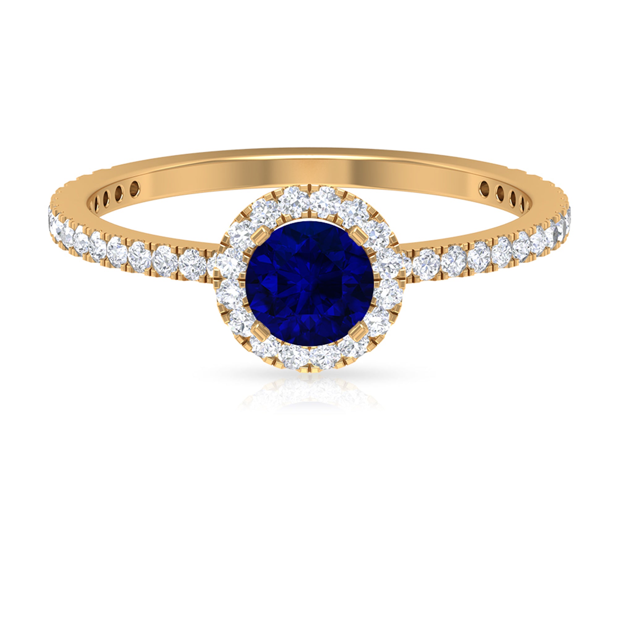 Minimal Blue Sapphire and Diamond Engagement Ring Blue Sapphire - ( AAA ) - Quality - Rosec Jewels