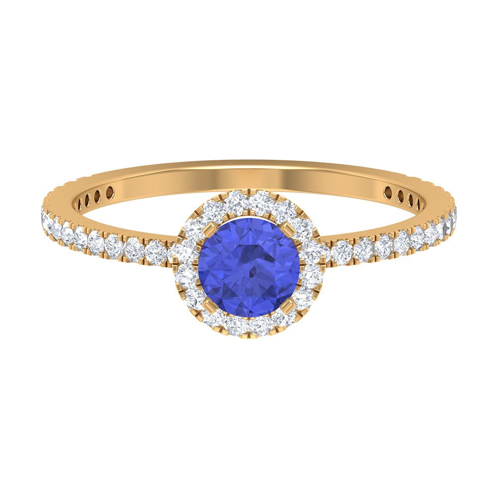 1 CT Tanzanite Solitaire Ring with Diamond Halo Tanzanite - ( AAA ) - Quality - Rosec Jewels