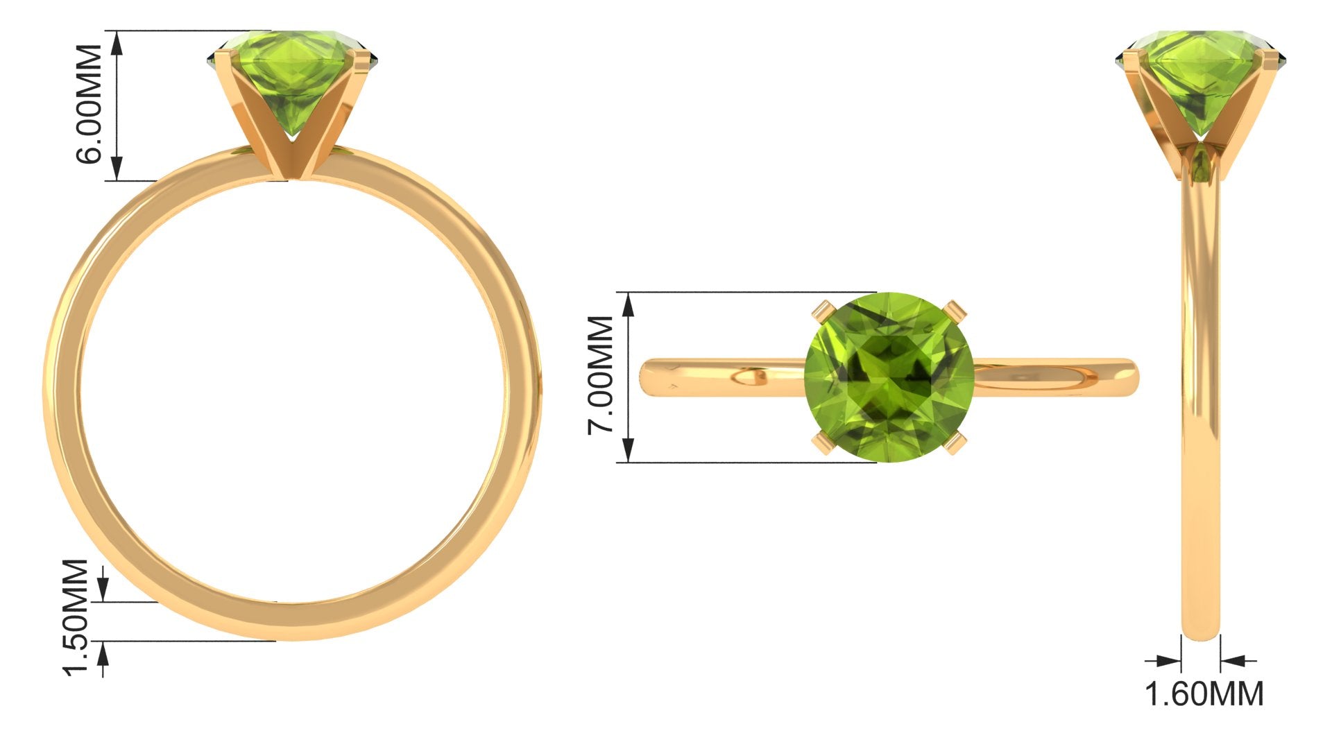 8 MM Round Peridot Solitaire Ring in Peg Head Setting Peridot - ( AAA ) - Quality - Rosec Jewels