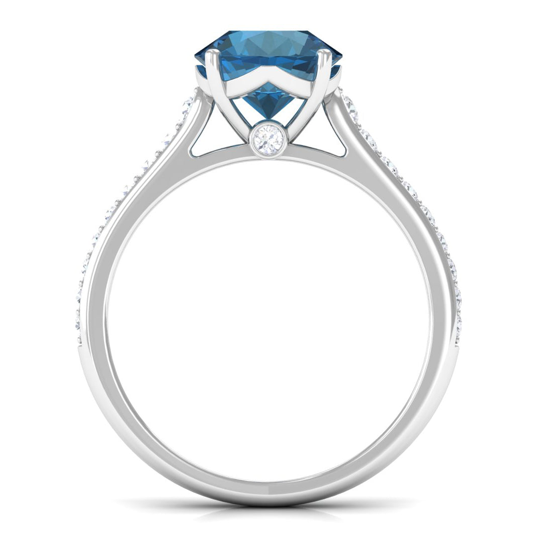 London Blue Topaz Solitaire Ring with Diamond Accent London Blue Topaz - ( AAA ) - Quality - Rosec Jewels