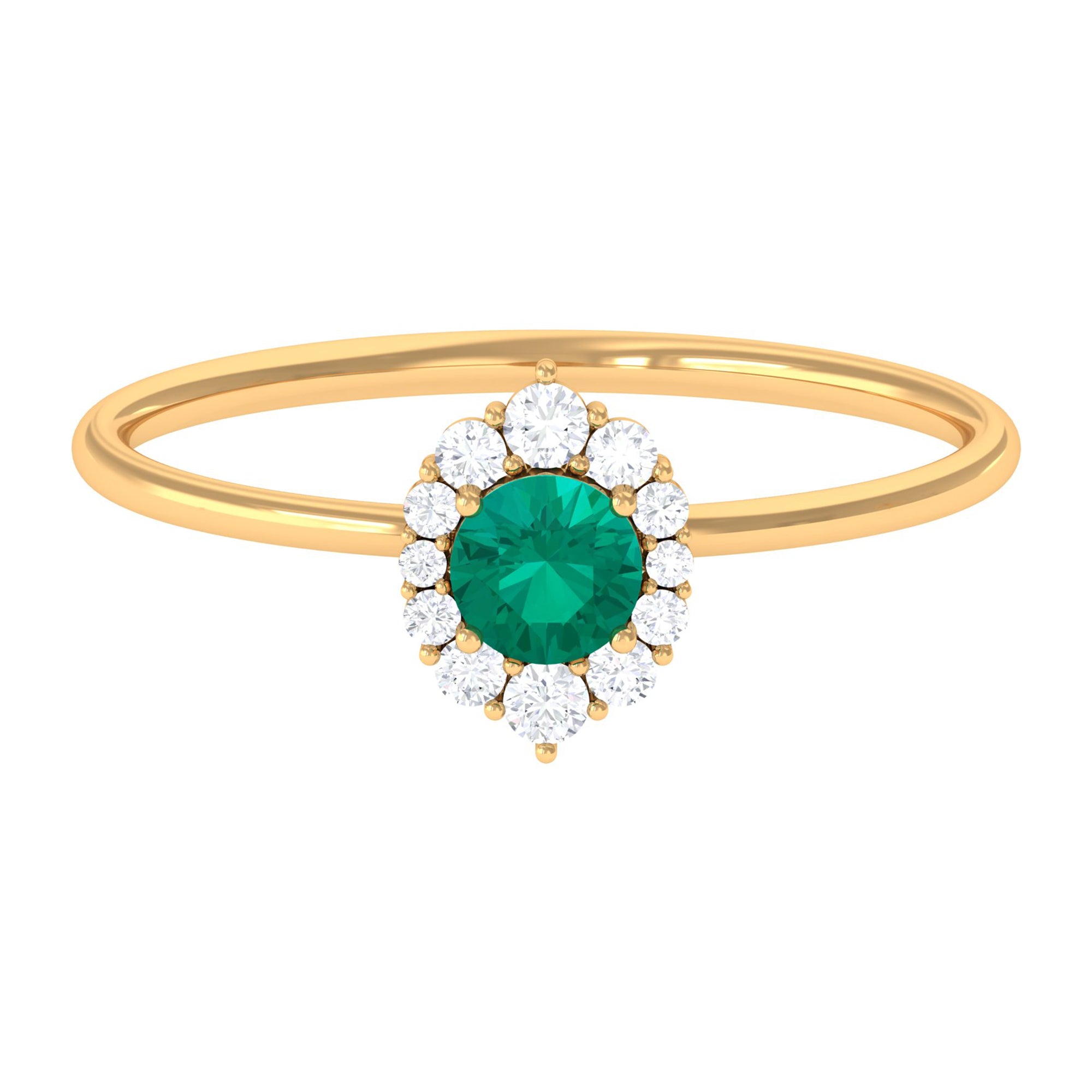 Classic Emerald Engagement Ring with Diamond Accent Emerald - ( AAA ) - Quality - Rosec Jewels