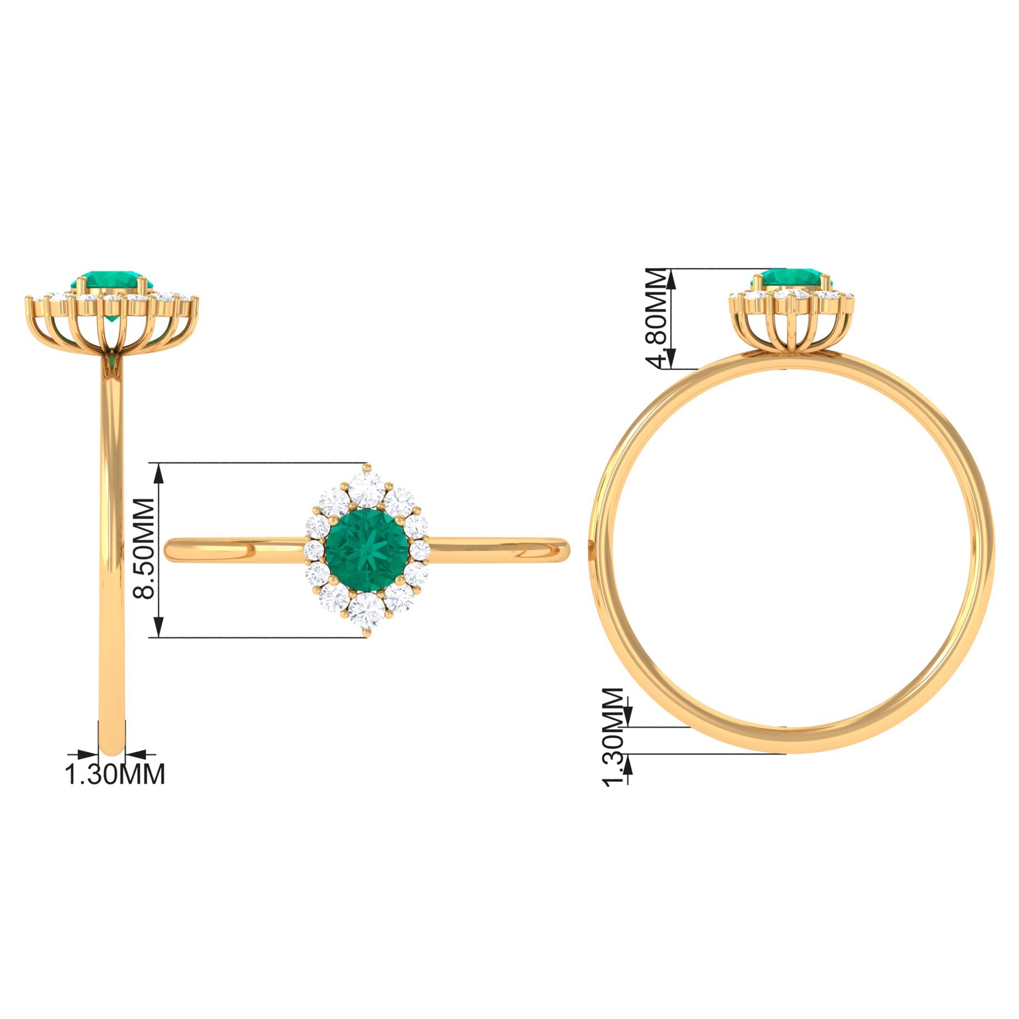 Classic Emerald Engagement Ring with Diamond Accent Emerald - ( AAA ) - Quality - Rosec Jewels