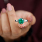 Cushion Cut Lab Grown Emerald Solitaire Engagement Ring Lab Created Emerald - ( AAAA ) - Quality - Rosec Jewels