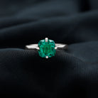 Cushion Cut Lab Grown Emerald Solitaire Engagement Ring Lab Created Emerald - ( AAAA ) - Quality - Rosec Jewels