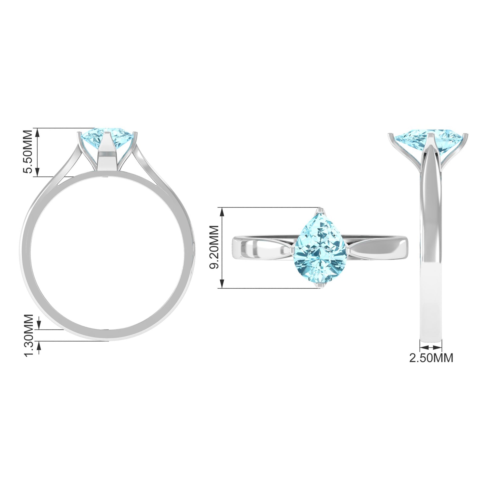 Teardrop Solitaire Ring with Aquamarine Aquamarine - ( AAA ) - Quality - Rosec Jewels