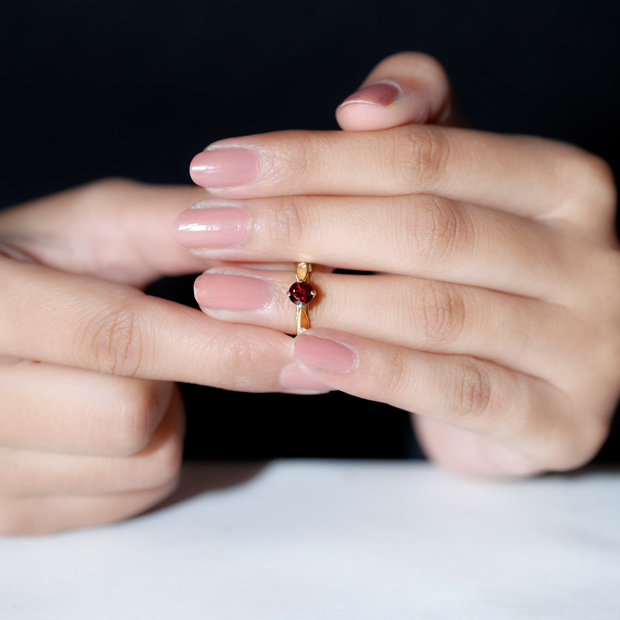 5 MM Natural Round Garnet Solitaire Promise Ring - Rosec Jewels