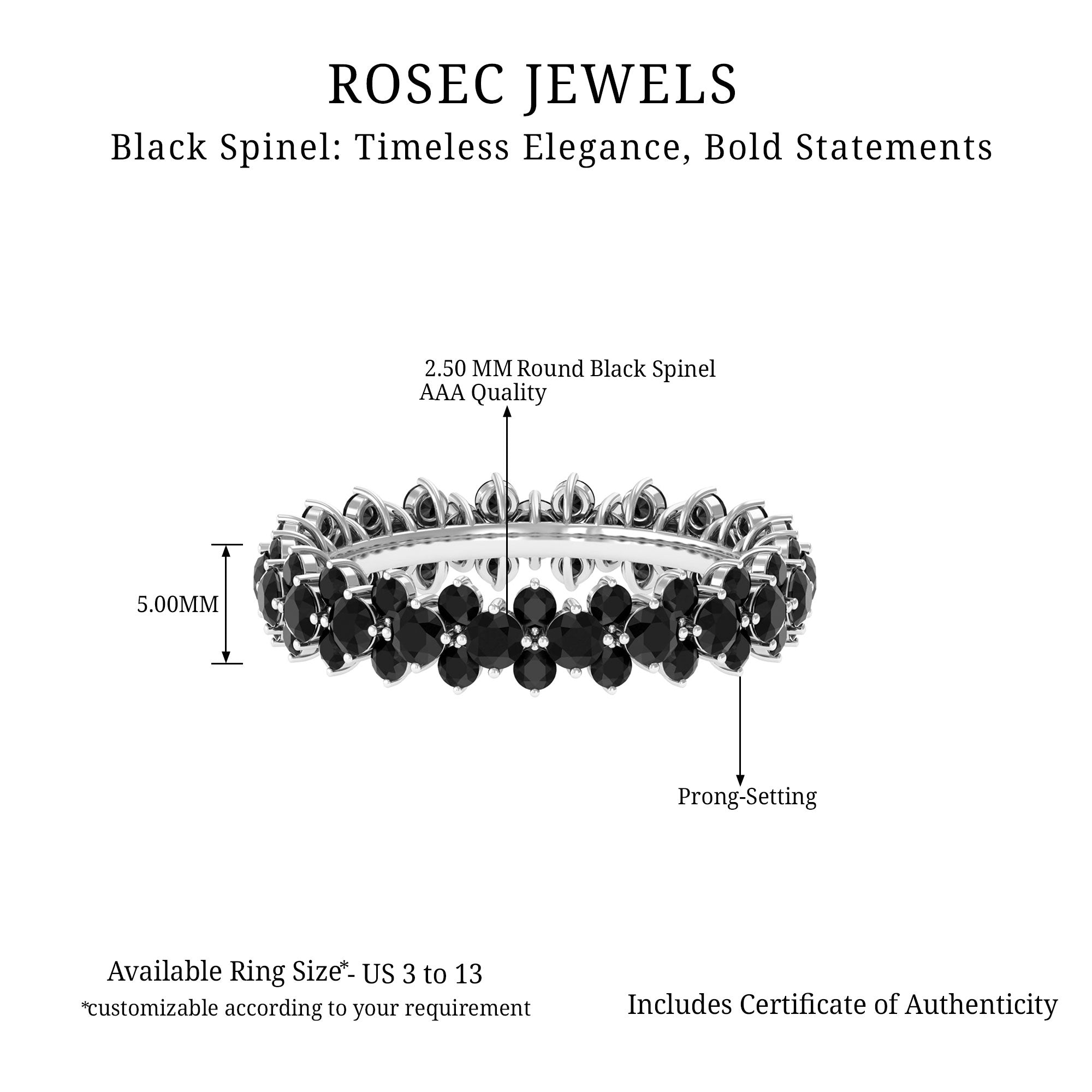 2.75 CT Prong Set Black Spinel Full Eternity Band Ring Black Spinel - ( AAA ) - Quality - Rosec Jewels