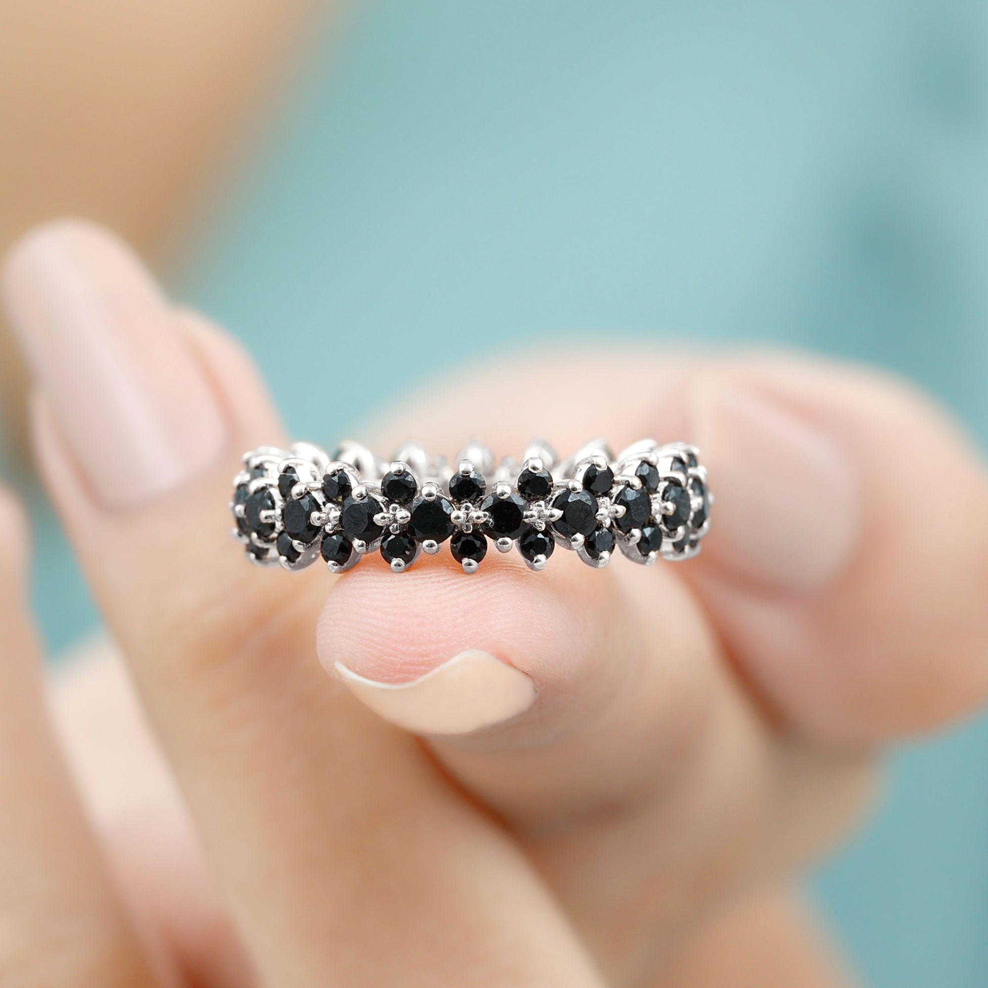 2.75 CT Prong Set Black Spinel Full Eternity Band Ring Black Spinel - ( AAA ) - Quality - Rosec Jewels