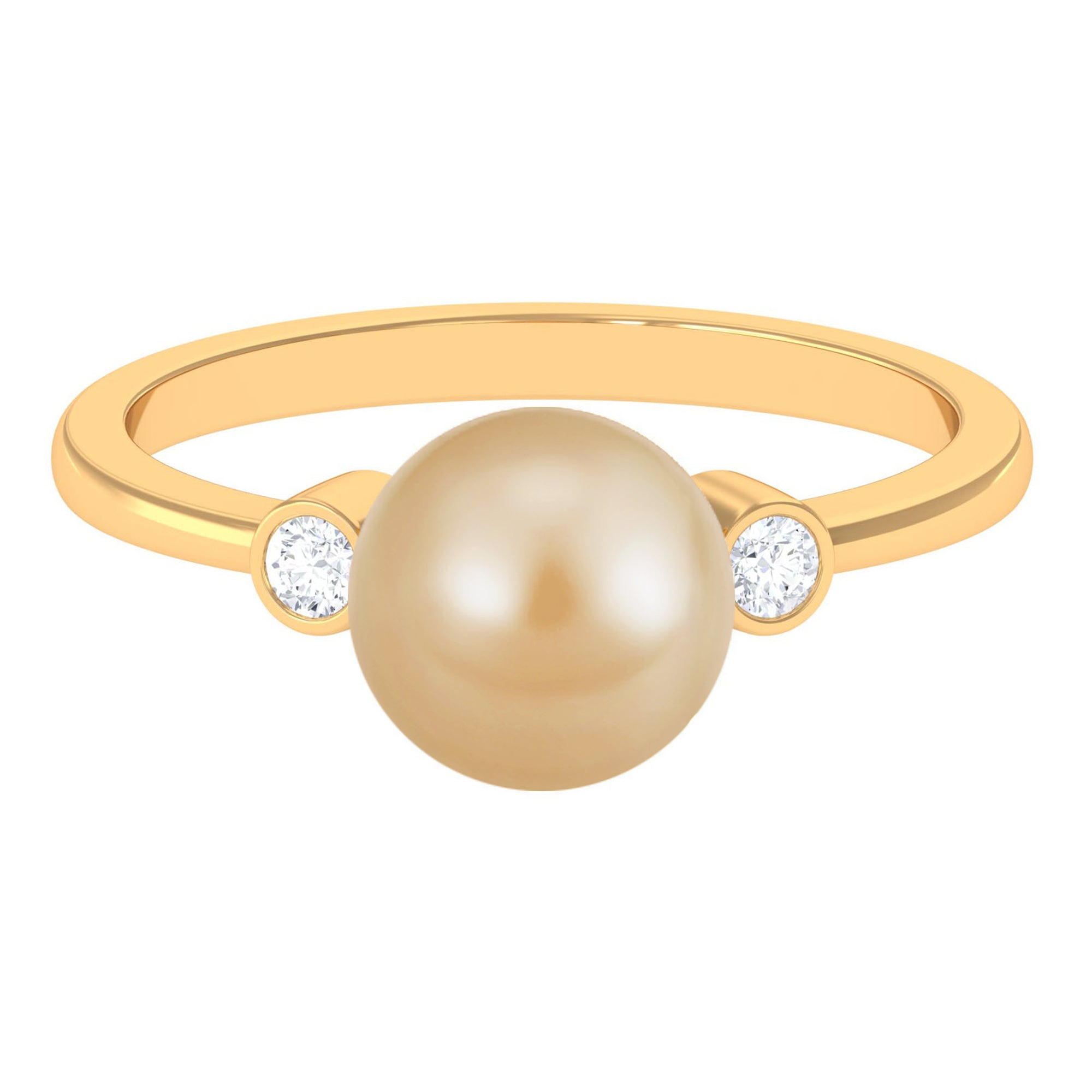 Bead Set South Sea Pearl Solitaire Ring with Diamond South Sea Pearl - ( AAA ) - Quality - Rosec Jewels