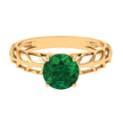 8 MM Round Created Emerald Solitaire Engagement Ring with Gold Filigree Details Lab Created Emerald - ( AAAA ) - Quality - Rosec Jewels