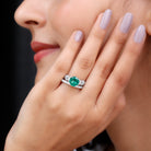 Split Shank Created Emerald Solitaire Wedding Ring Set with Moissanite Lab Created Emerald - ( AAAA ) - Quality - Rosec Jewels