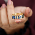 Channel Set Lab Grown Blue Sapphire Wide Eternity Band Ring Lab Created Blue Sapphire - ( AAAA ) - Quality - Rosec Jewels