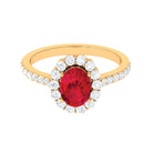 2.75 CT Oval Cut Created Ruby Ring with Moissanite Halo Lab Created Ruby - ( AAAA ) - Quality - Rosec Jewels