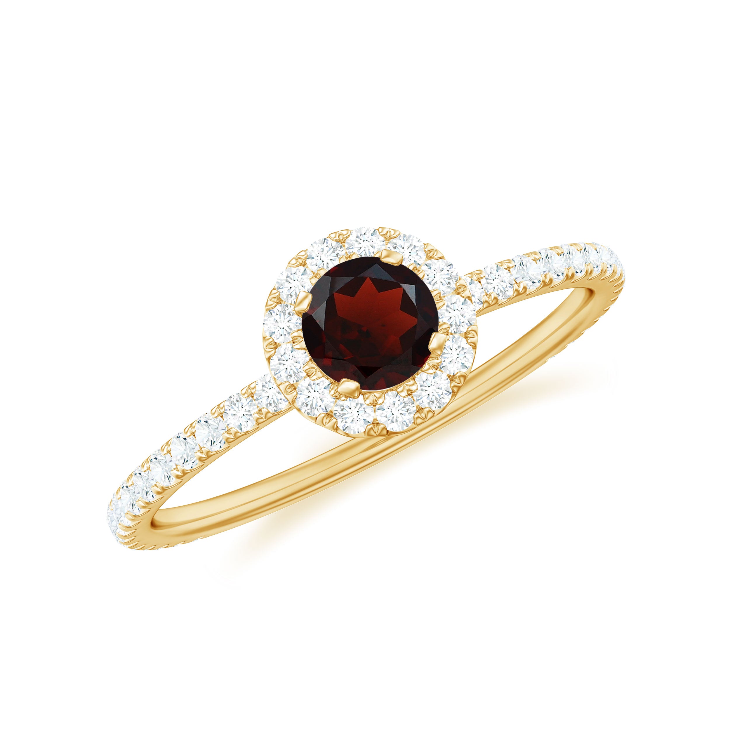 Round Garnet Minimal Engagement Ring with Diamond Garnet - ( AAA ) - Quality - Rosec Jewels