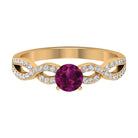 1 CT Round Shape Rhodolite and Diamond Criss Cross Ring Rhodolite - ( AAA ) - Quality - Rosec Jewels