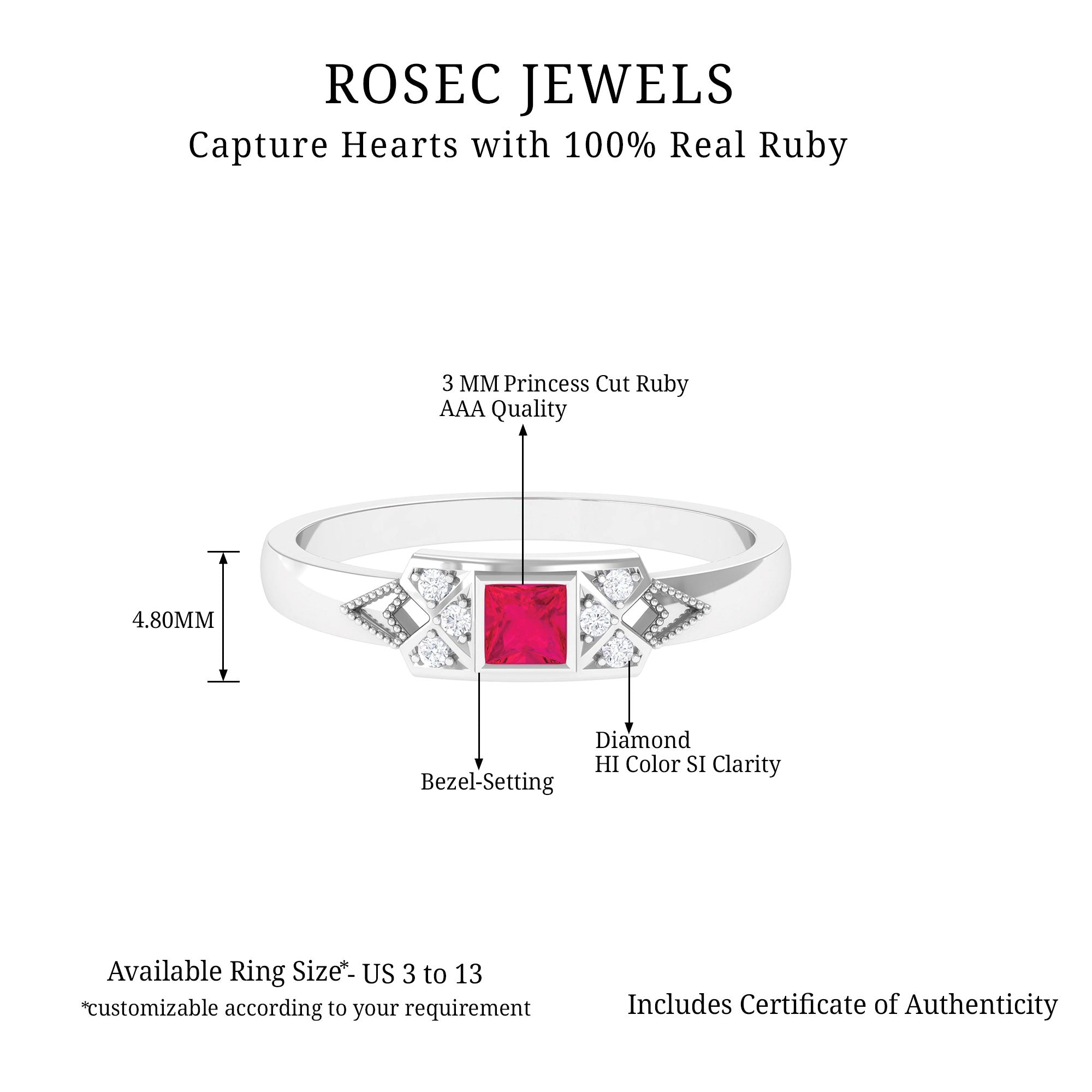 Bezel Set Ruby Anniversary Band with Diamond Ruby - ( AAA ) - Quality - Rosec Jewels