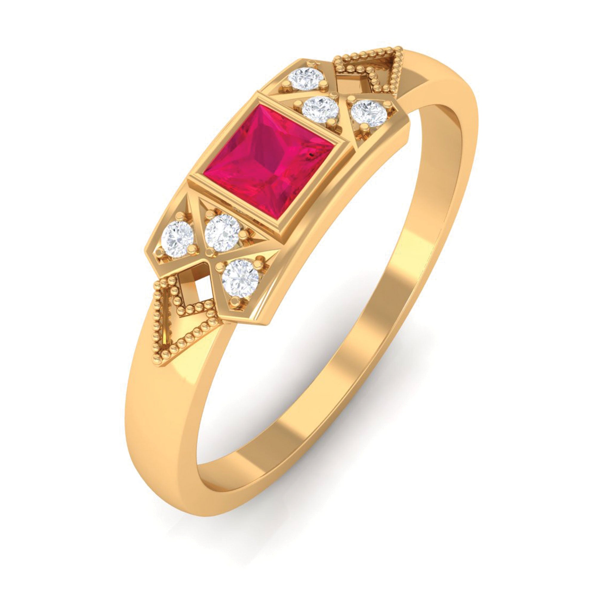 Bezel Set Ruby Anniversary Band with Diamond Ruby - ( AAA ) - Quality - Rosec Jewels