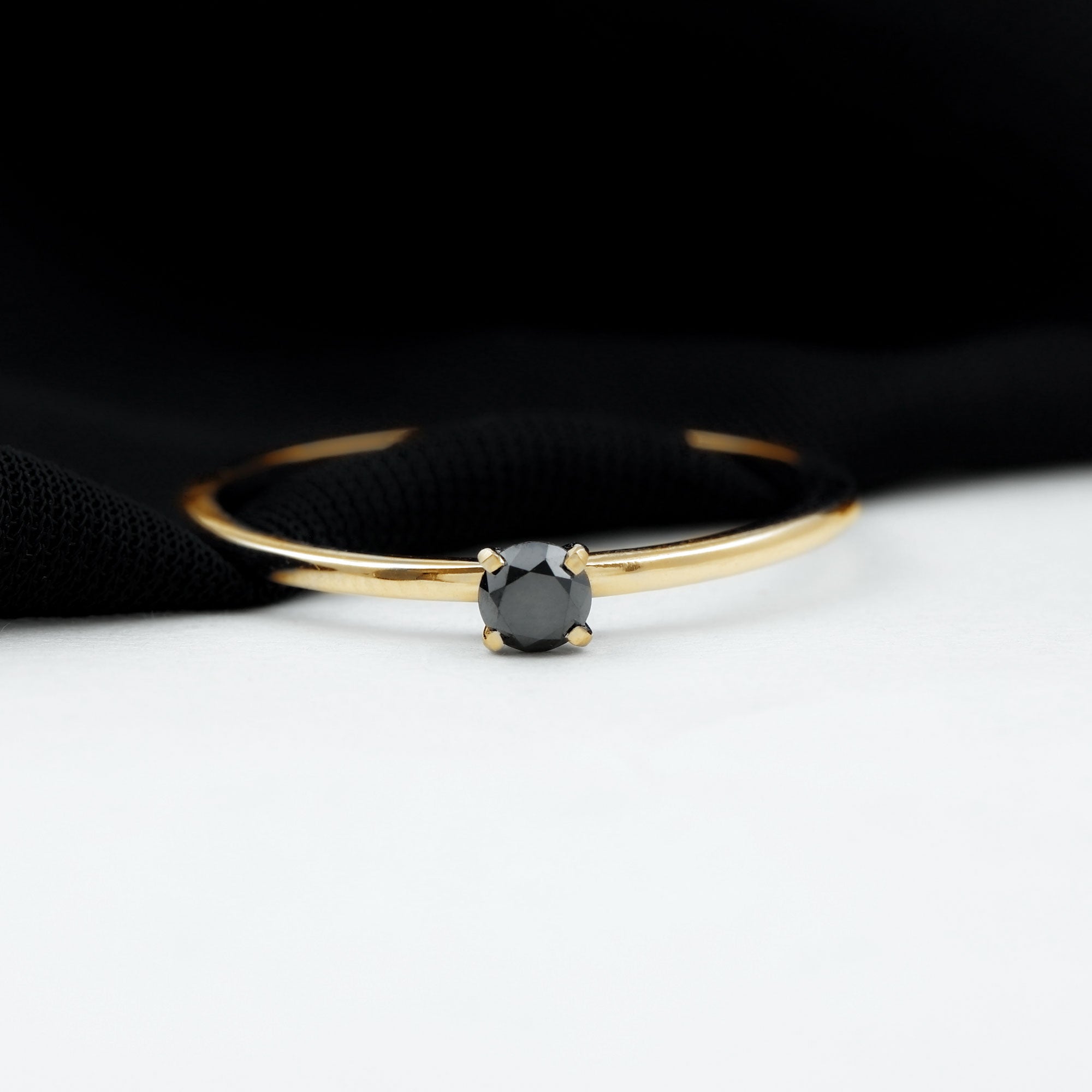 Simple Solitaire Ring with 1/4 CT Black Diamond Black Diamond - ( AAA ) - Quality - Rosec Jewels