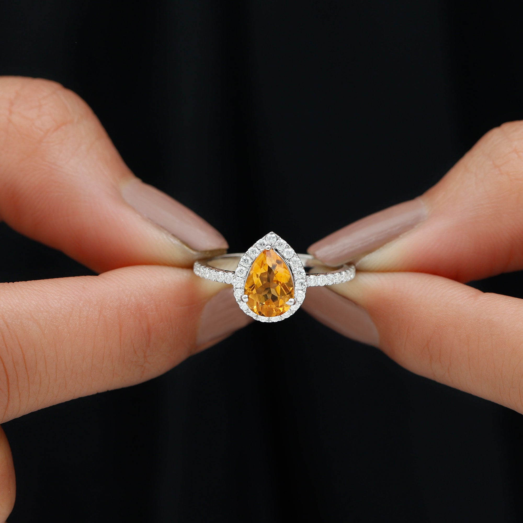 1.5 CT Citrine Teardrop Ring with Diamond Halo Citrine - ( AAA ) - Quality - Rosec Jewels