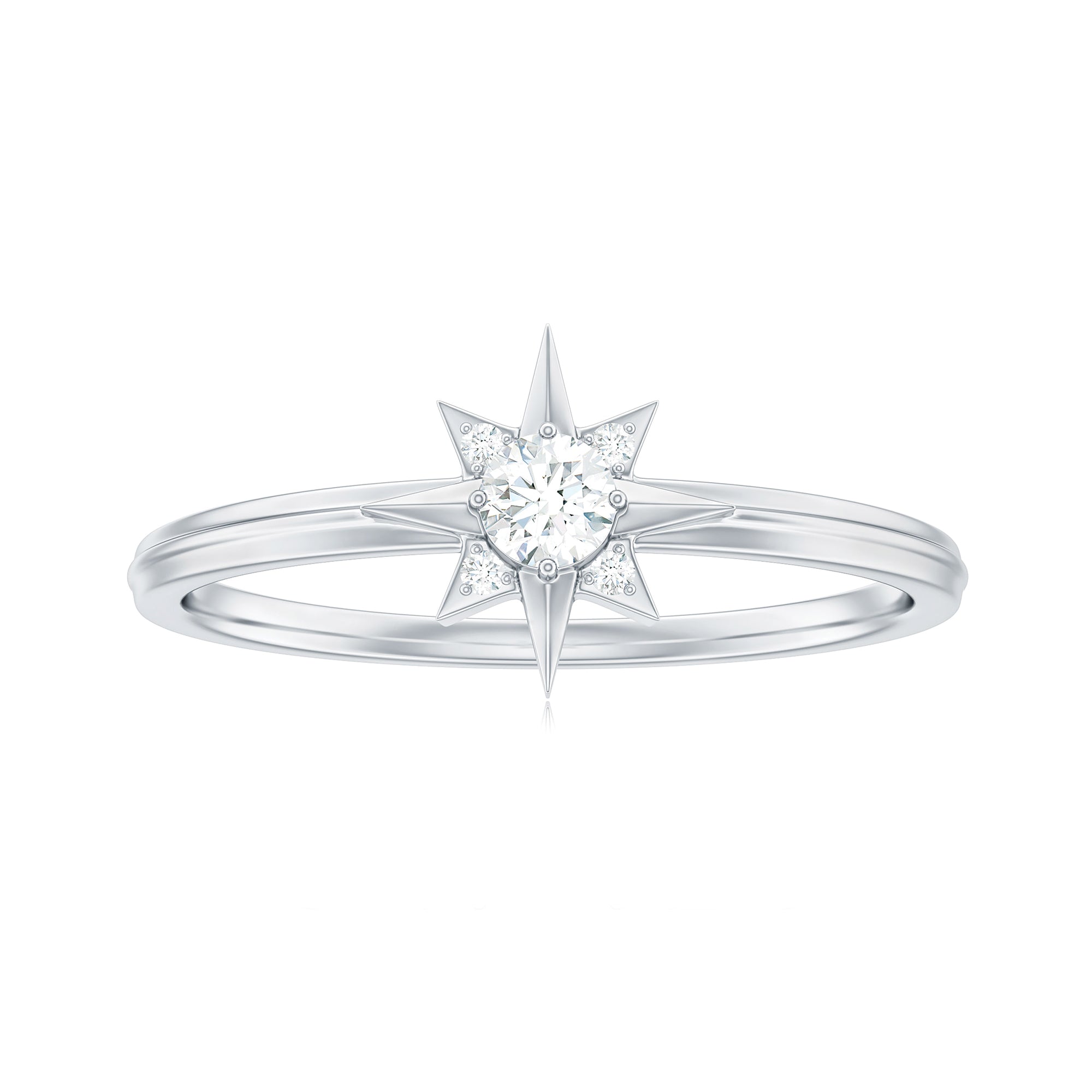 Real Diamond Sunburst Promise Ring in Gold Diamond - ( HI-SI ) - Color and Clarity - Rosec Jewels