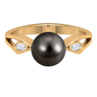 Solitaire Tahitian Pearl Contemporary Engagement Ring with Diamond Tahitian pearl - ( AAA ) - Quality - Rosec Jewels