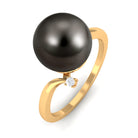 Tahitian Pearl Solitaire Bypass Engagement Ring with Diamond Tahitian pearl - ( AAA ) - Quality - Rosec Jewels