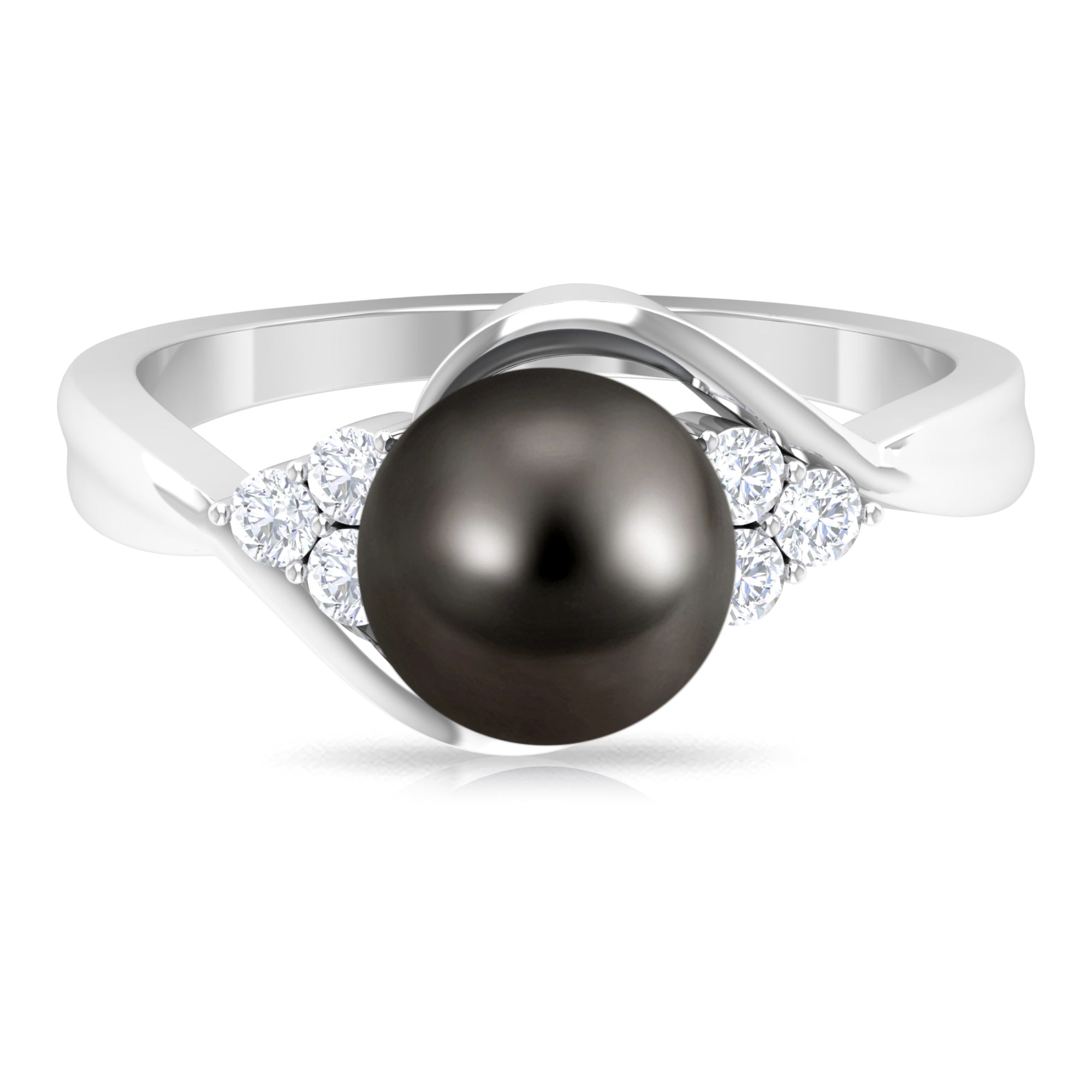 Bypass Tahitian Pearl Engagement Ring with Diamond Trio Tahitian pearl - ( AAA ) - Quality - Rosec Jewels