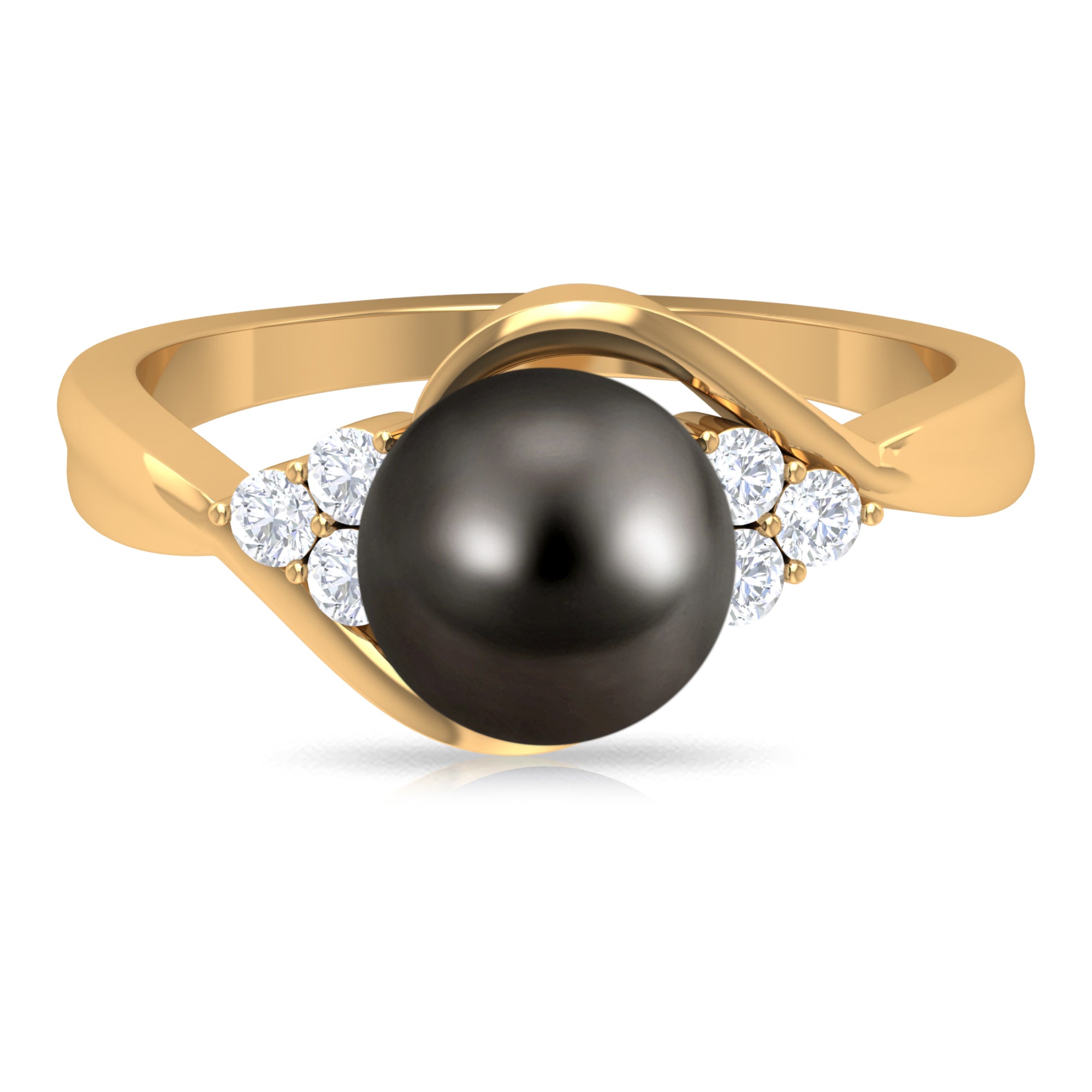 Bypass Tahitian Pearl Engagement Ring with Diamond Trio Tahitian pearl - ( AAA ) - Quality - Rosec Jewels