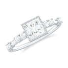 Princess Cut Moissanite Solitaire Engagement Ring in Beaded Bezel Setting Moissanite - ( D-VS1 ) - Color and Clarity - Rosec Jewels