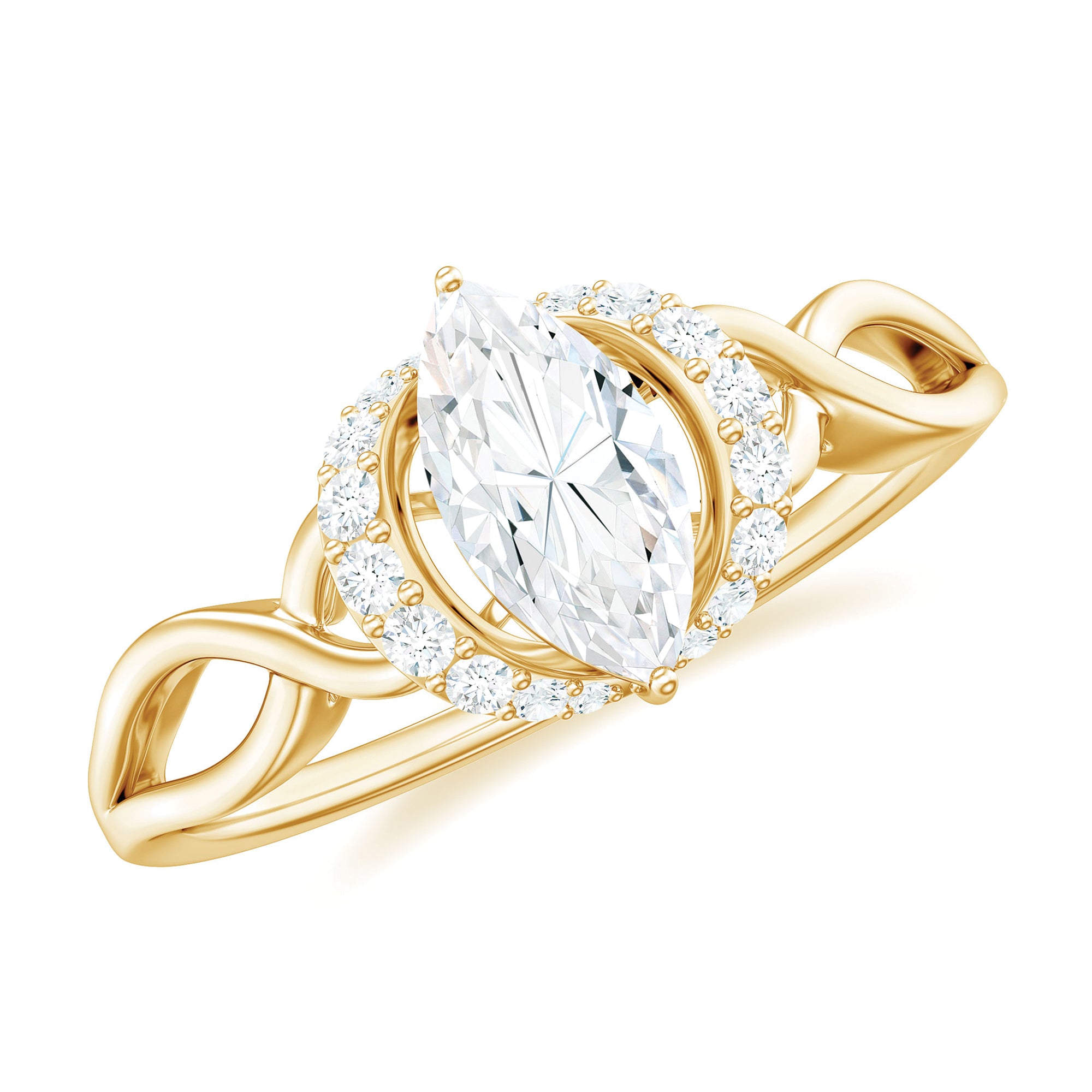 Marquise Cut Moissanite Solitaire Infinity Ring in Gold Moissanite - ( D-VS1 ) - Color and Clarity - Rosec Jewels