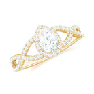 Pear Shaped Moissanite Crossover Engagement Ring in Gold Moissanite - ( D-VS1 ) - Color and Clarity - Rosec Jewels