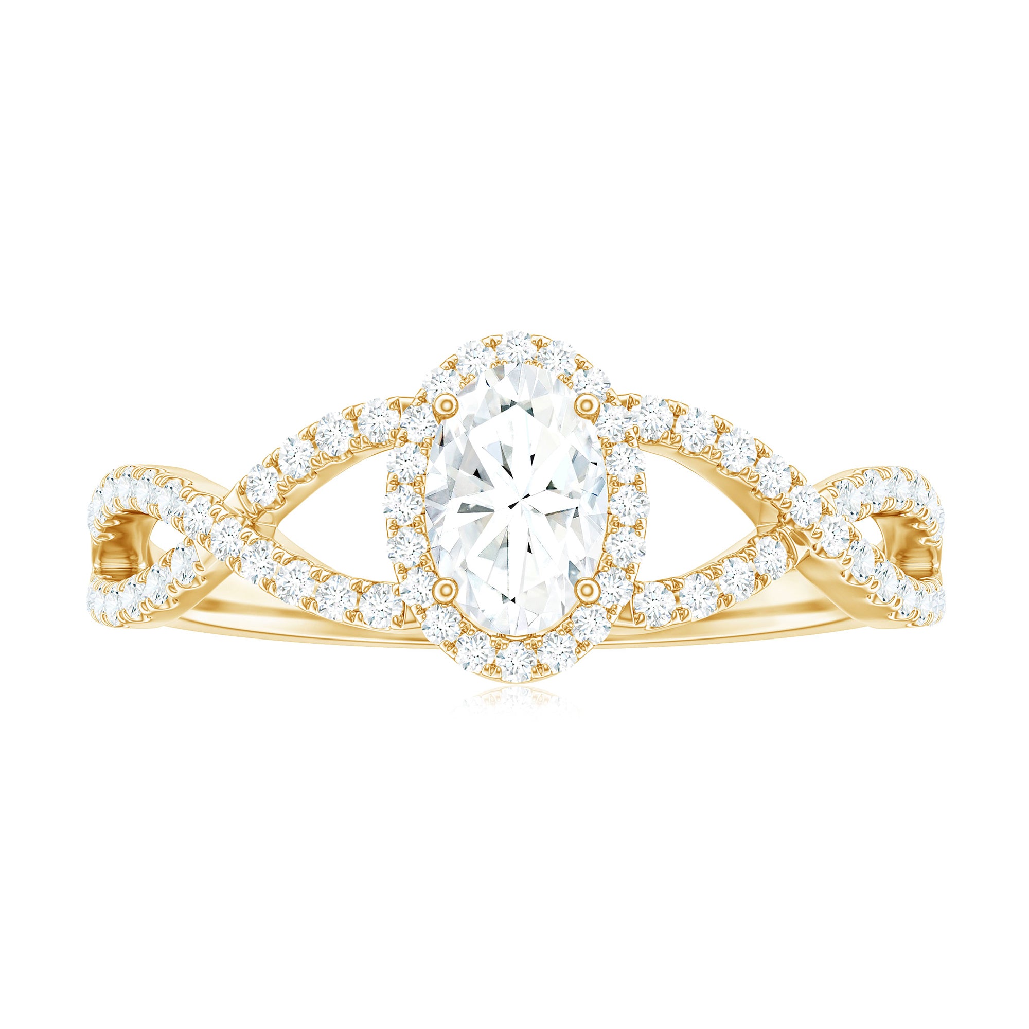 Oval Cut Moissanite Crossover Engagement Ring in Gold Moissanite - ( D-VS1 ) - Color and Clarity - Rosec Jewels