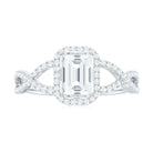 Emerald Cut Moissanite Crossover Engagement Ring in Gold Moissanite - ( D-VS1 ) - Color and Clarity - Rosec Jewels