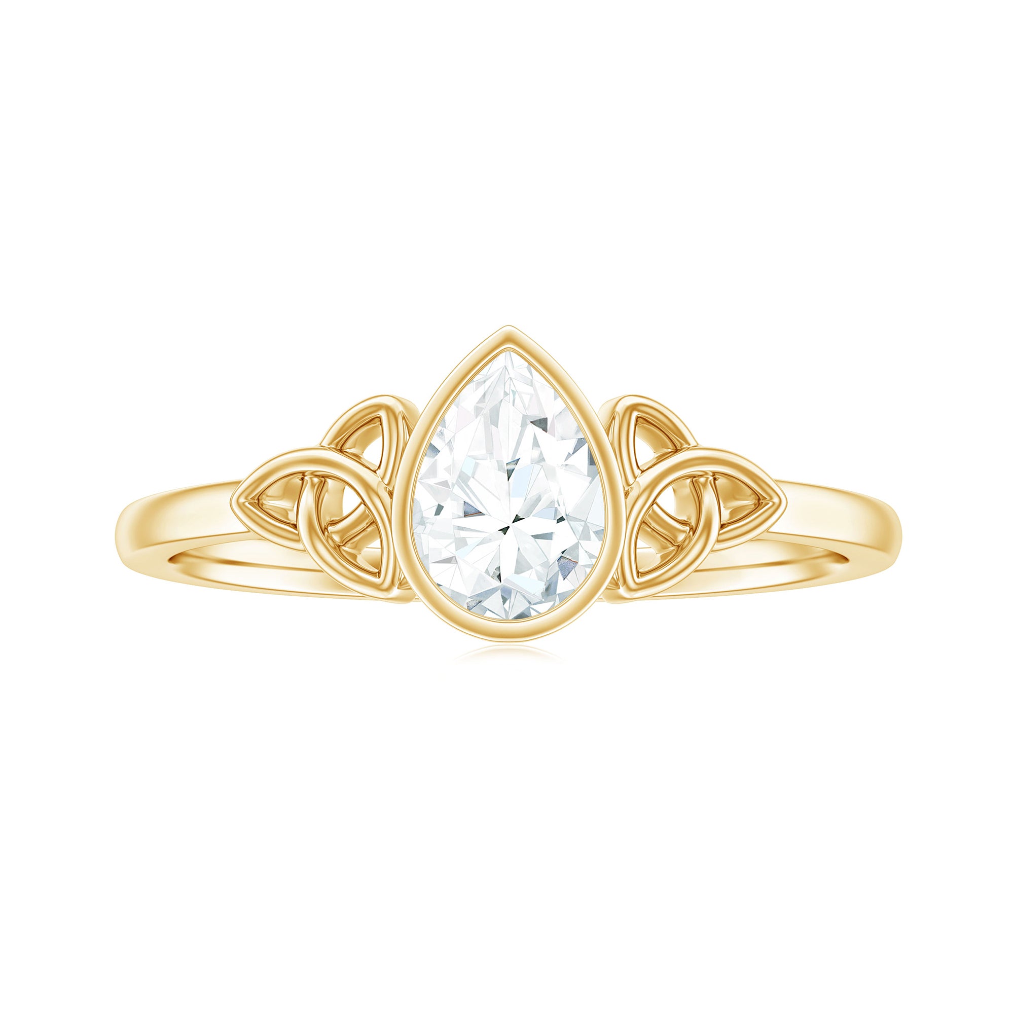 Pear Shaped Moissanite Solitaire Celtic Knot Ring in Bezel Setting Moissanite - ( D-VS1 ) - Color and Clarity - Rosec Jewels