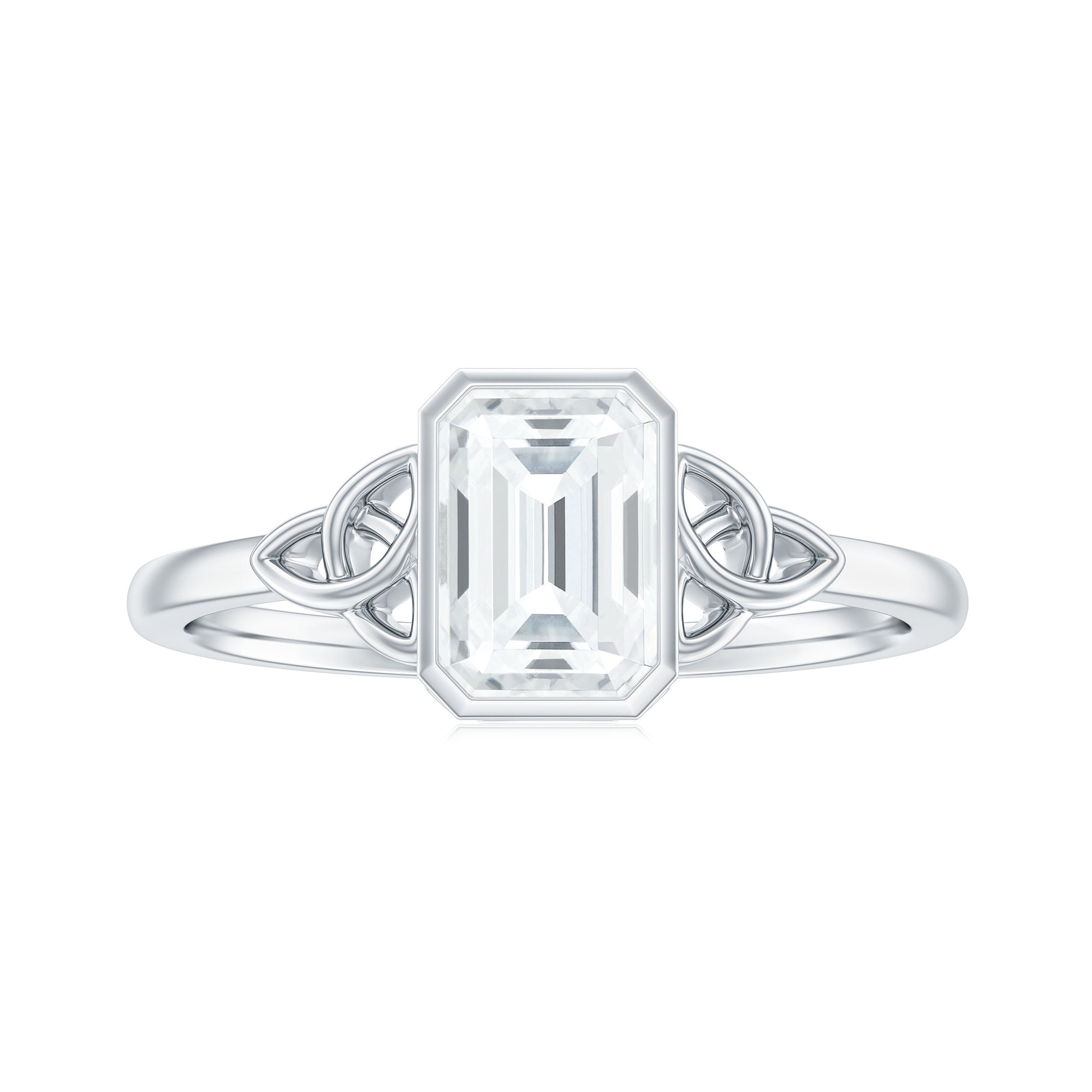 Emerald Cut Moissanite Solitaire Celtic Knot Ring in Bezel Setting Moissanite - ( D-VS1 ) - Color and Clarity - Rosec Jewels