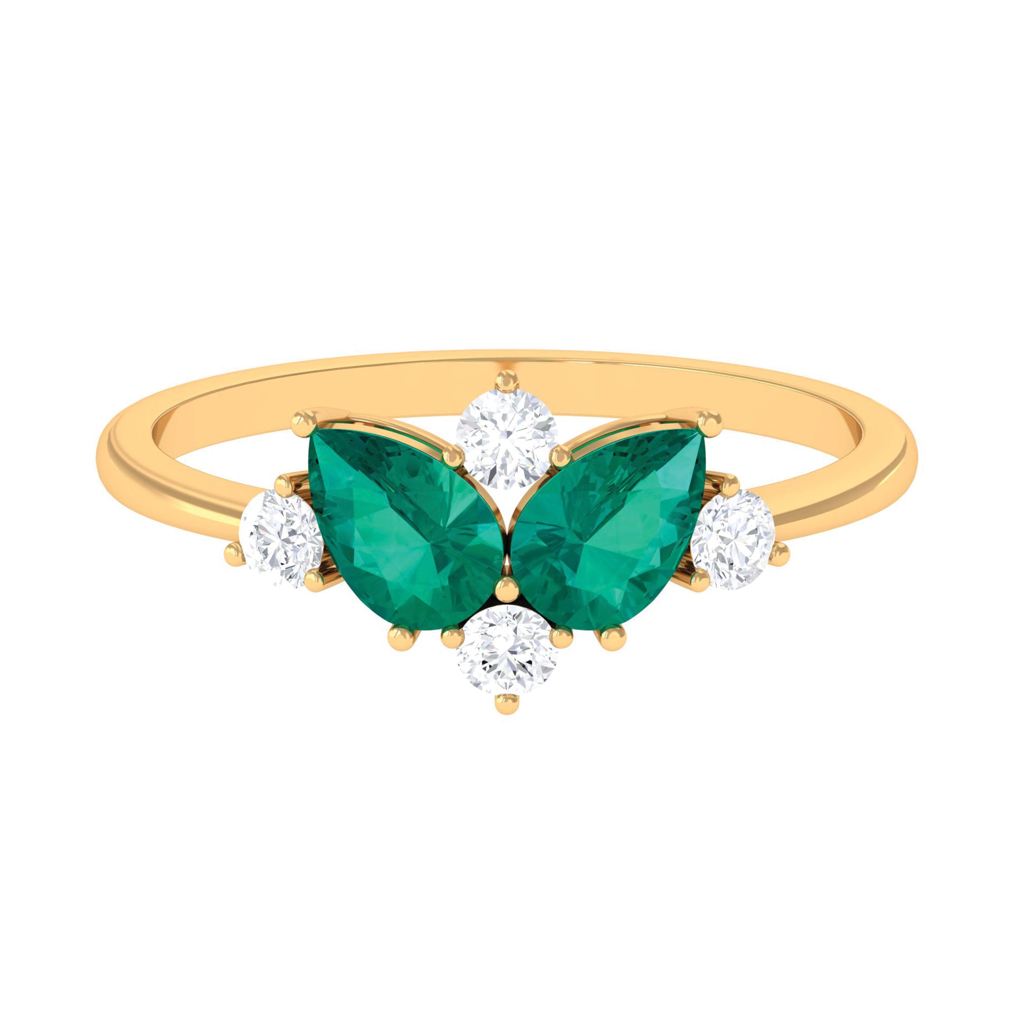 Pear Shape Emerald and Diamond Cluster Promise Ring Emerald - ( AAA ) - Quality - Rosec Jewels