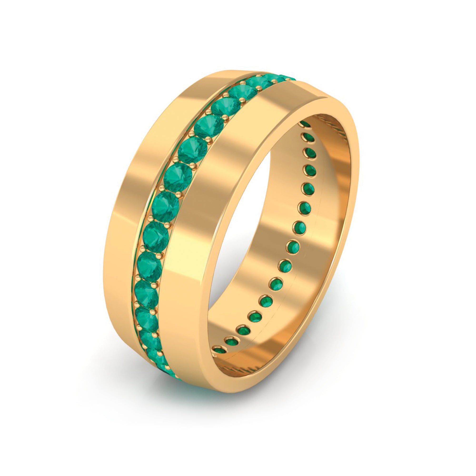 Natural Green Emerald Wide Band Ring Emerald - ( AAA ) - Quality - Rosec Jewels