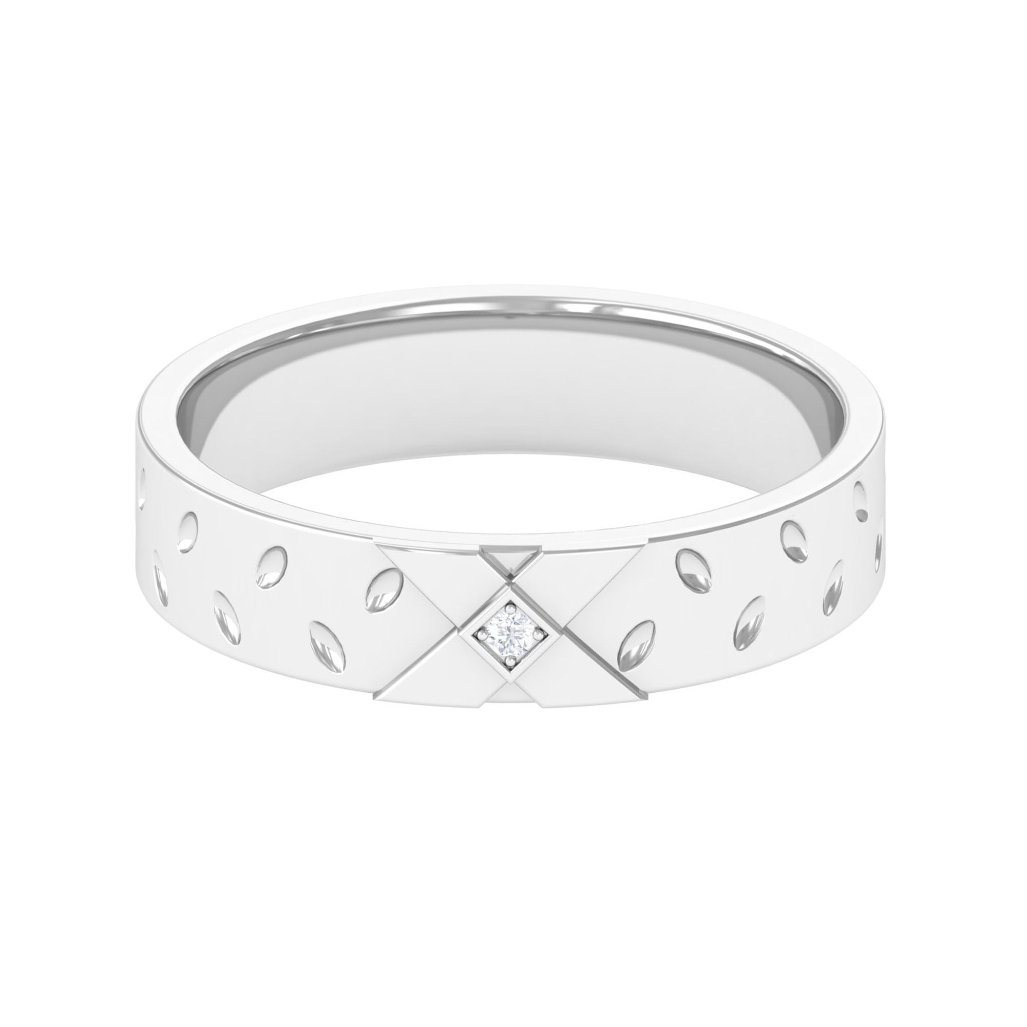 Two Tone Cross Wedding Band with Moissanite Moissanite - ( D-VS1 ) - Color and Clarity - Rosec Jewels