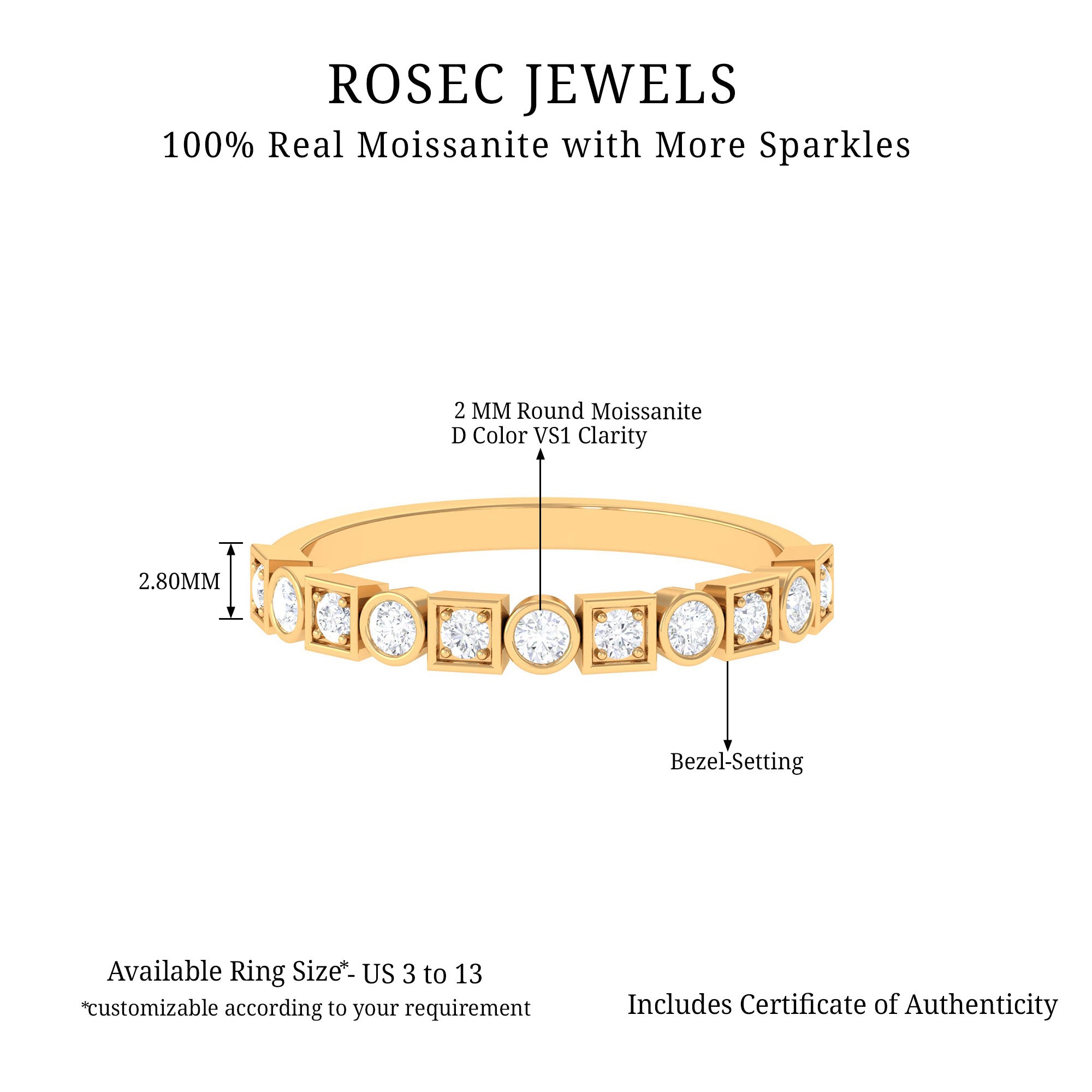 Moissanite Geometric Half Eternity Ring Moissanite - ( D-VS1 ) - Color and Clarity - Rosec Jewels