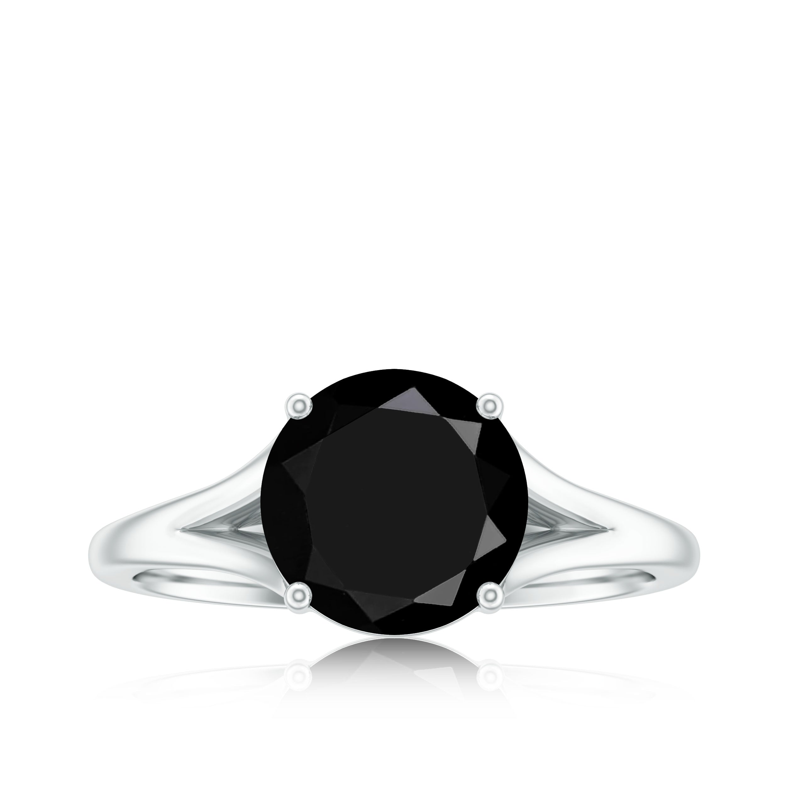 2 CT Black Onyx Solitaire Ring with Hidden Moissanite in Split Shank Black Onyx - ( AAA ) - Quality - Rosec Jewels