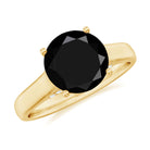 Classic Black Onyx Solitaire Ring with Surprise Diamond Accent Black Onyx - ( AAA ) - Quality - Rosec Jewels