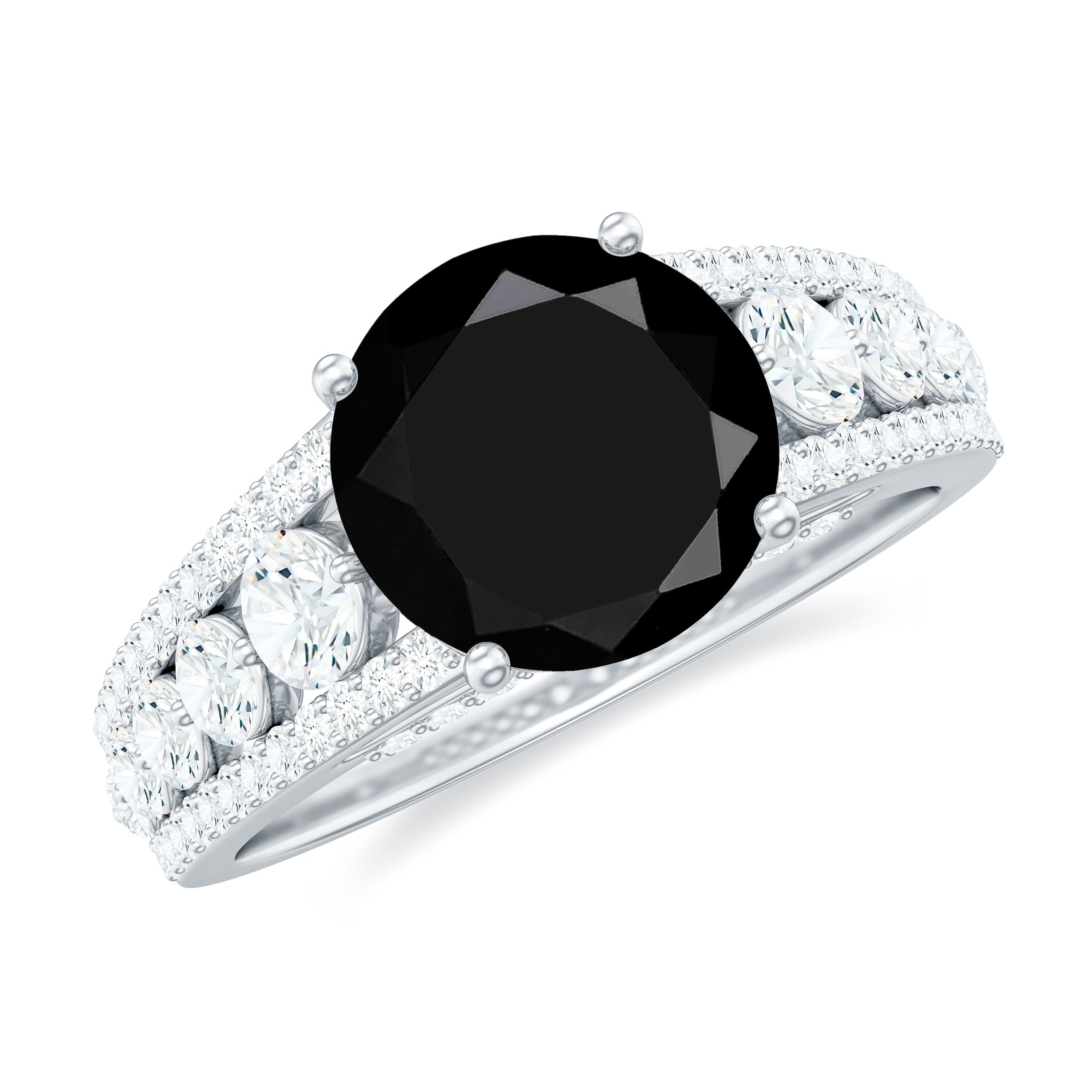 Designer Engagement Ring with Black Spinel and Moissanite Black Spinel - ( AAA ) - Quality - Rosec Jewels