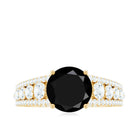 Designer Engagement Ring with Black Spinel and Moissanite Black Spinel - ( AAA ) - Quality - Rosec Jewels