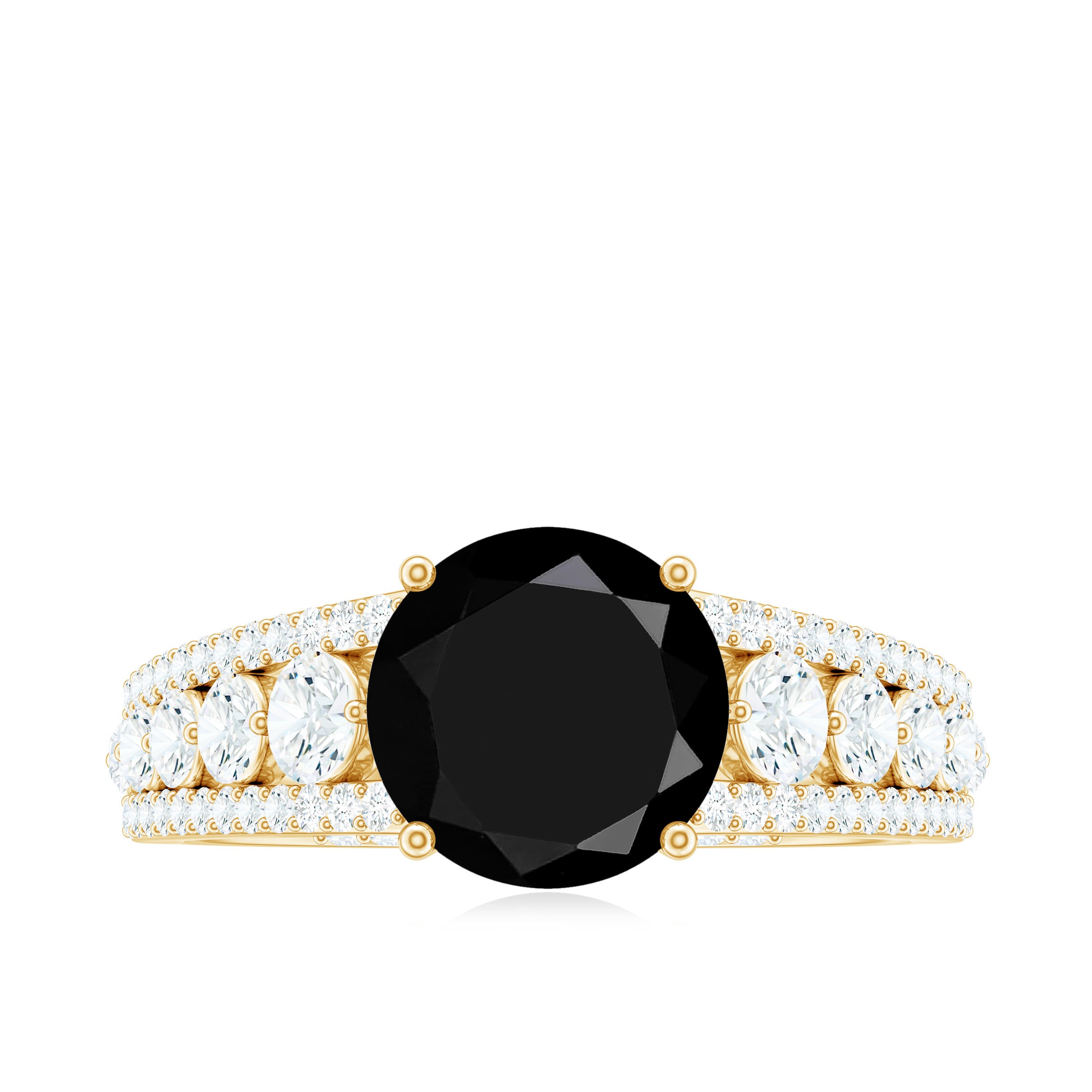 Designer Engagement Ring with Black Spinel and Moissanite Black Spinel - ( AAA ) - Quality - Rosec Jewels