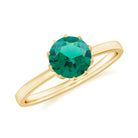 6 MM Round Cut Lab Created Emerald Solitaire Ring in Lotus Basket Setting Lab Created Emerald - ( AAAA ) - Quality - Rosec Jewels