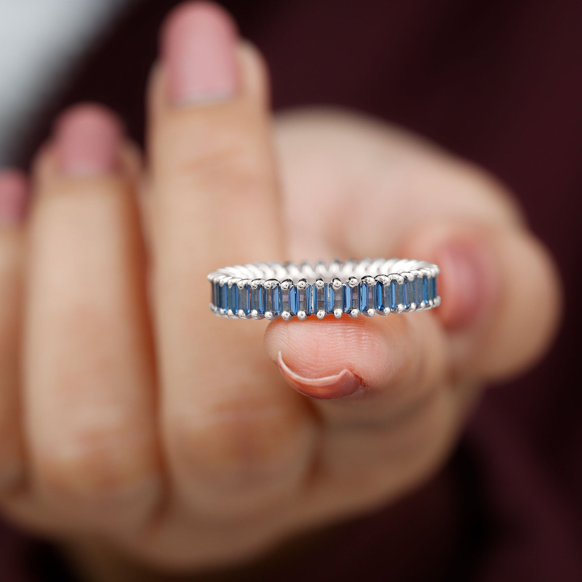 Baguette Cut Created Blue Sapphire Eternity Band Ring Lab Created Blue Sapphire - ( AAAA ) - Quality - Rosec Jewels