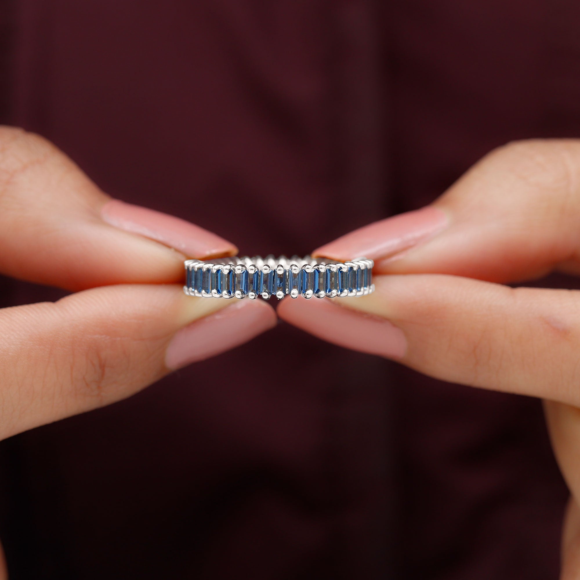 Baguette Cut Created Blue Sapphire Eternity Band Ring Lab Created Blue Sapphire - ( AAAA ) - Quality - Rosec Jewels