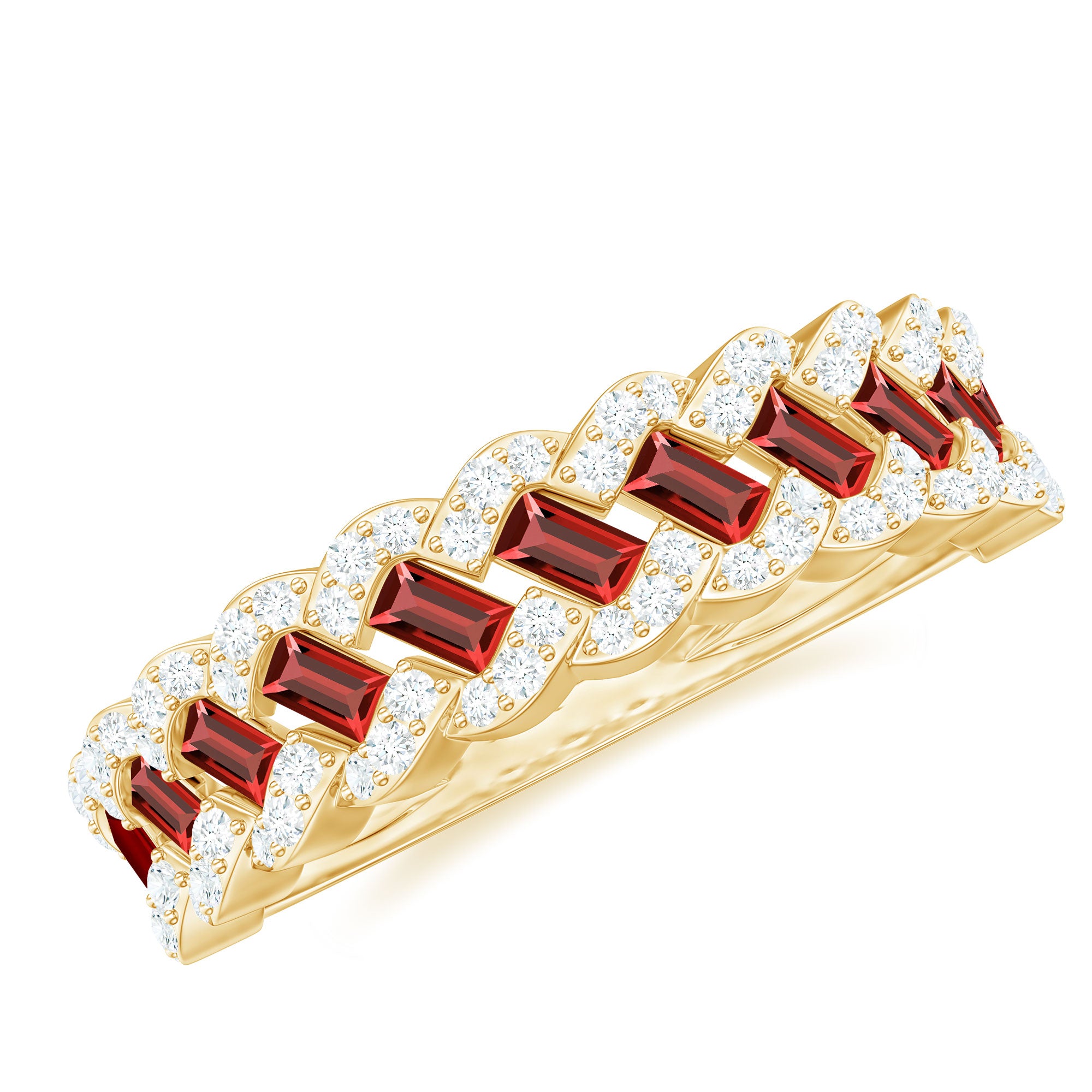 Baguette Created Ruby Braided Eternity Band Ring with Diamond Lab Created Ruby - ( AAAA ) - Quality - Rosec Jewels